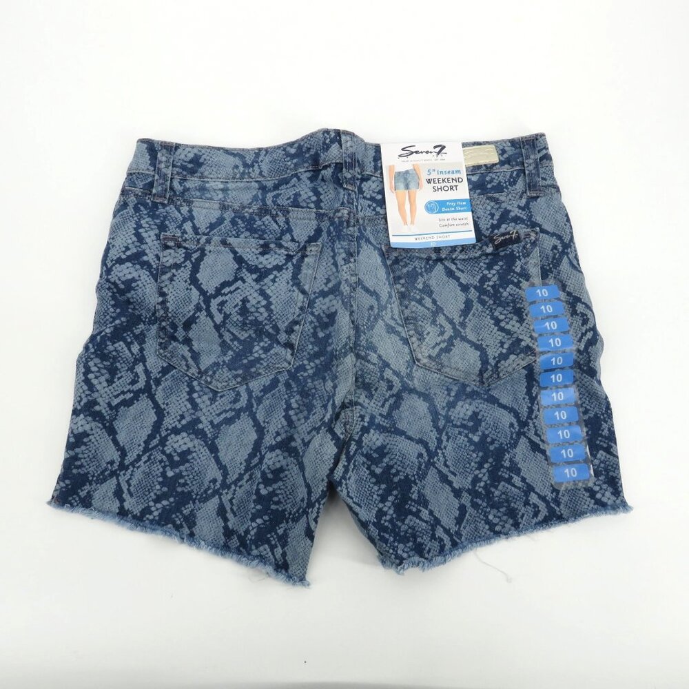 Seven7 5" Inseam Weekend Fray Hem Denim Snake Print Shorts 10 NWT $59